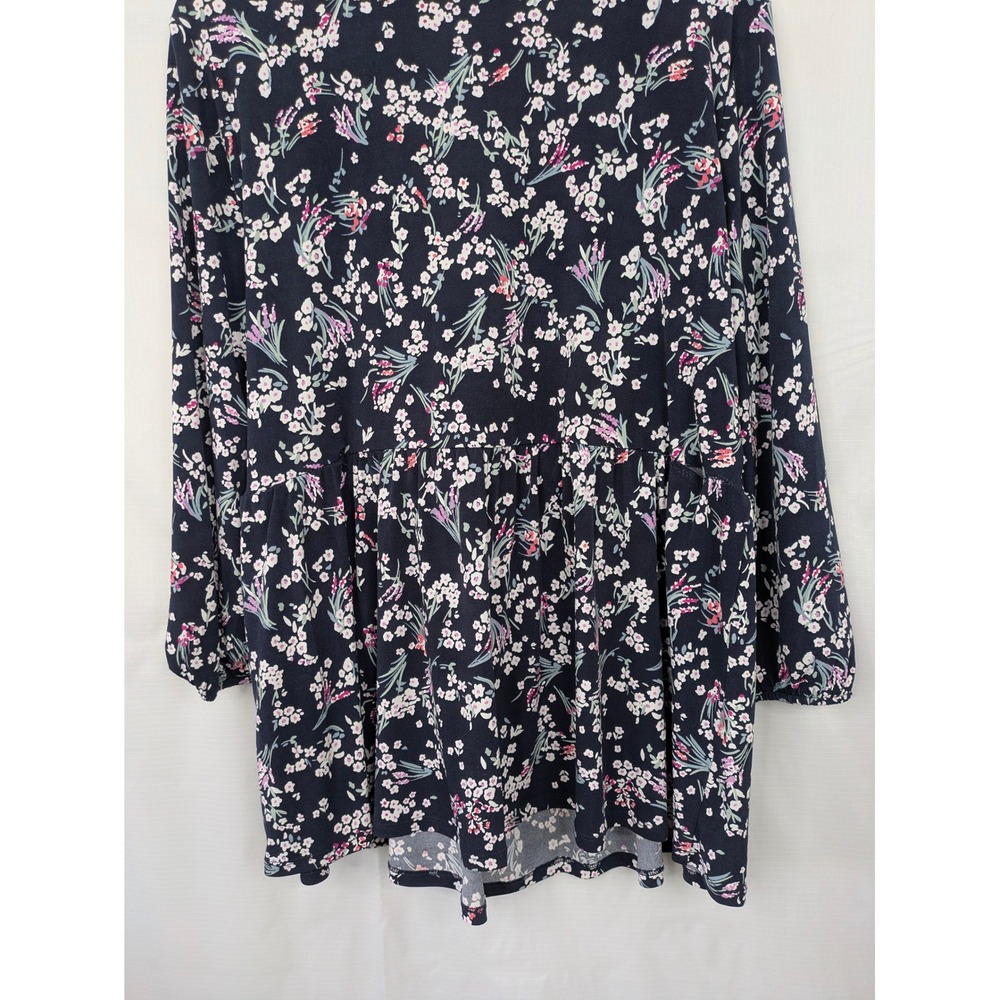 Lane Bryant Faux Wrap Floral Top Women 18/20 Navy Bishop Sleeve Stretch Blouse - Picture 11 of 14